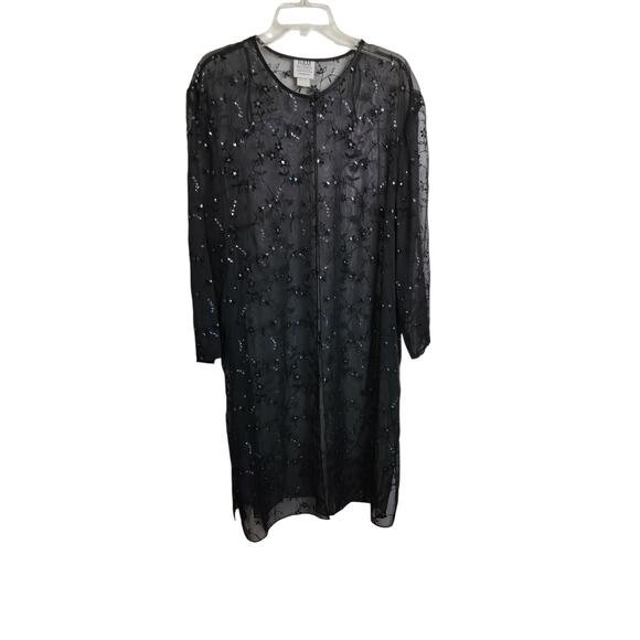 4302)R&M Richards Karen Kwong Black Bling Sheer Tank & Duster Set Plus Size 24W - Picture 2 of 9